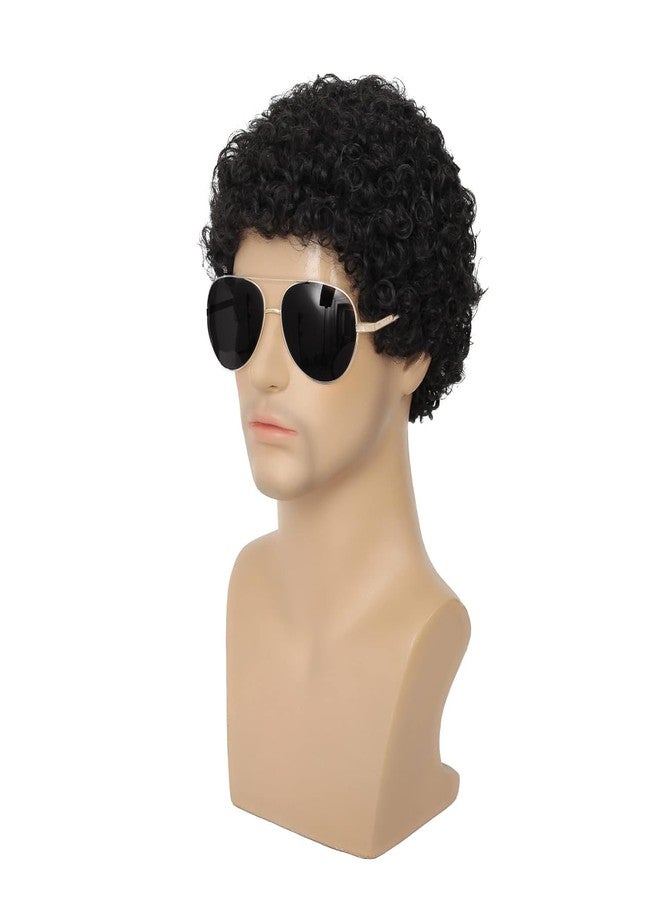 Wiwige Mens Curly Afro Wigs Short Black Wig for Male California Halloween Cosplay Costume Full Wigs - Image 5